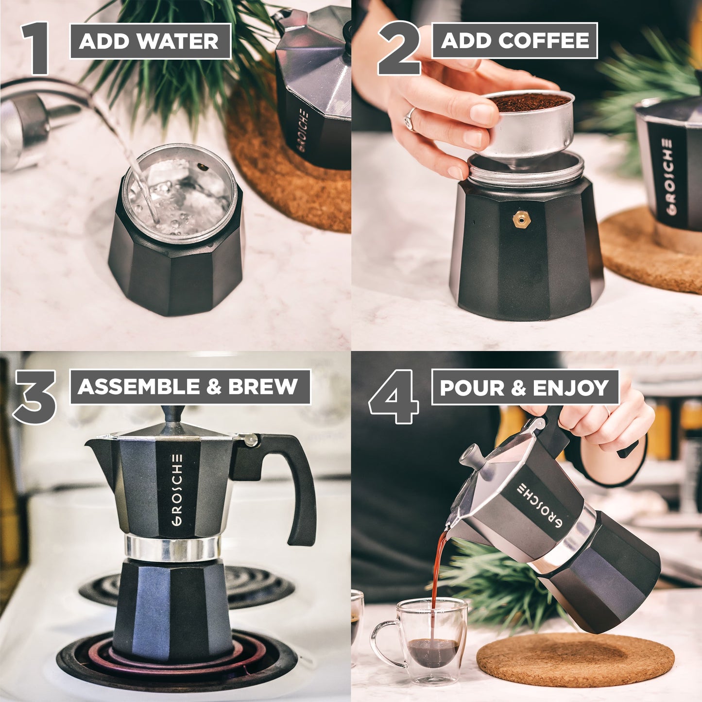 GROSCHE - Stovetop Espresso Coffee Maker 6 cup Milano